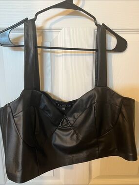 Eloquii Black Faux Leather Bustier Crop Top with Wide Straps